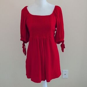 Forever 21 Red Smocked Tie Front Tunic